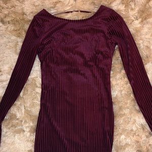 Dark maroon velvet dress with stripes